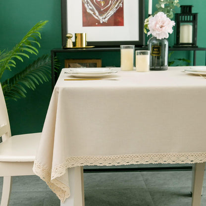 Faux Linen Tablecloth with Lace Trim - Waterproof/Spill Proof/Stain Resistant/Wrinkle Free/Oil Proof - for Banquet, Parties,Dinner,Kitchen,Wedding,Holiday,Nature, Square 70X70Inch4