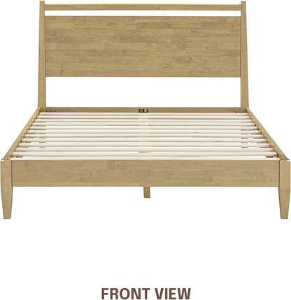 Adept Wooden Bed Frame with Headboard, Solid Wood Foundation with Silent Slats and Wood Central Supports, 1000 Lb Capacity, Effortless Assembly, Queen - Sand3