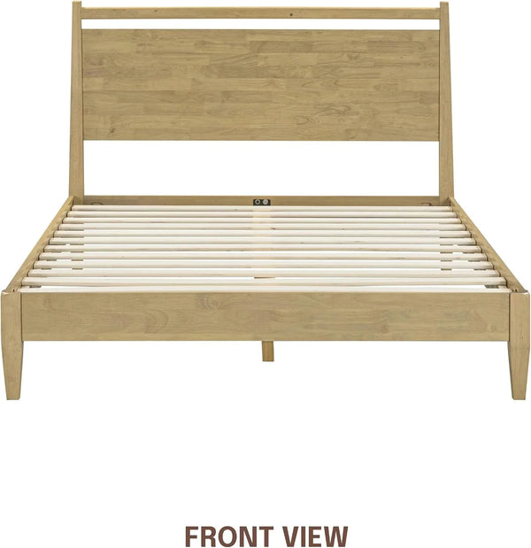 Adept Wooden Bed Frame with Headboard, Solid Wood Foundation with Silent Slats and Wood Central Supports, 1000 Lb Capacity, Effortless Assembly, Queen - Sand3