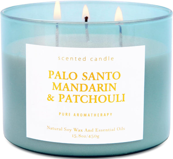 Palo Santo Mandarin Patchouli, 3-Wick Scented Soy Candle for Home, 15.8 Oz1