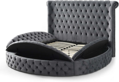 Elizabeth 107 X 101 Velvet round Storage King Bed in Gray6