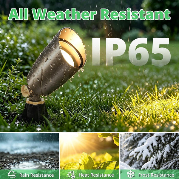 Solid Brass Low Voltage Compact Spotlight, 12V AC/DC Waterproof Outdoor Landscape Spot Lights for House Trees Garden Yard Lawn, up Light with 5W 2700K MR16 Bulb, Stake Included4