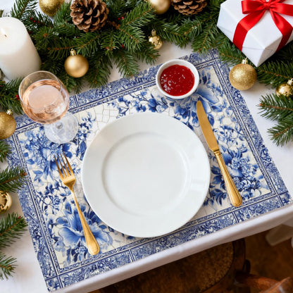 Blue and White Porcelain Peacock Table Placemats Set of 4 Place Mats Linen Wipeable Placemats Waterproof Rectangle Table Mat for Kitchen Dining Dinner 18 X 12 Inch3