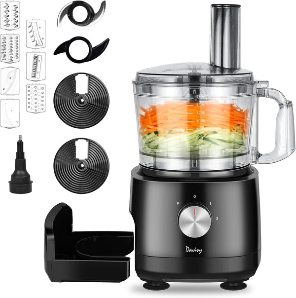 7-Cup Food Processor with Storage Drawer, 9-Blade for Home Meal Prep | Cheese Grate, Wavy Slicer Meat Chopper, Dough Kneading, Veggie Salad Shred, French Fries for Party, Healthy Snacks, Baby Food1