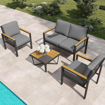 4-Piece Patio Furniture Set with Wood-Like Arms-Black6