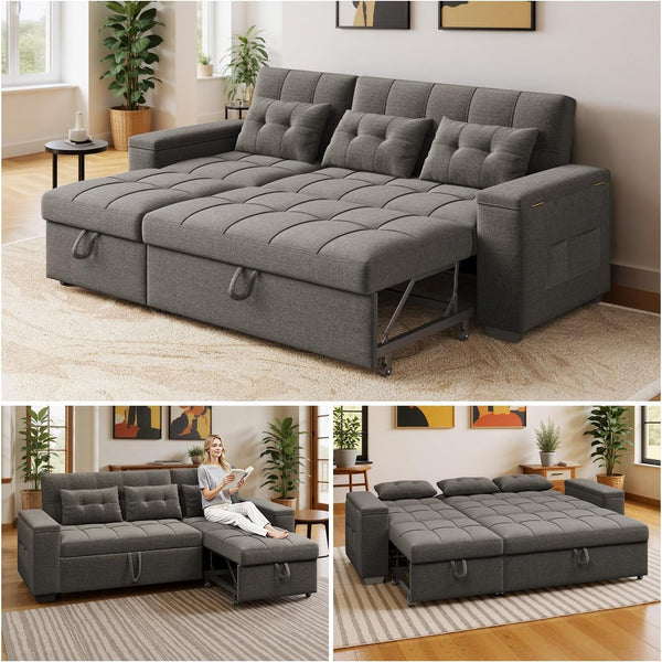 87" Convertible Sofa Bed, Pull Out Couch for Small Spaces, Dark Gray1