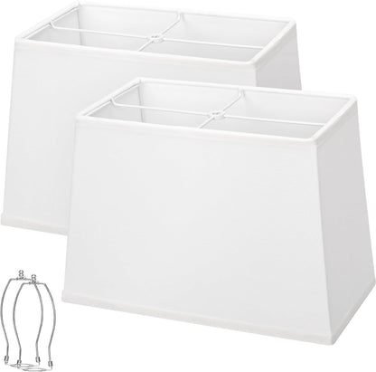 Rectangle Lamp Shades Set of 2, Top 7"X12.5",Bottom 9"X15",Height 10",White | Square Large Lampshades for Table Lamps Floor Lamps, Spider, Harp Holders Included, Natural Linen Replacement, Easy Assembly1