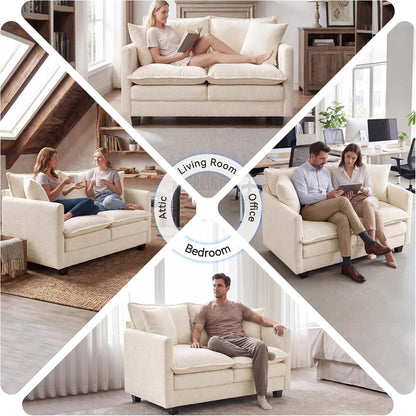 Loveseat Sofa Couch, Small Mini Compact 50" Love Seat 27" Deep Cloud Sofa Seat Washable Chenille Pillow for Apartment Bedroom Dorm Attic Studio Office Living Room Small Space 50-Beige8