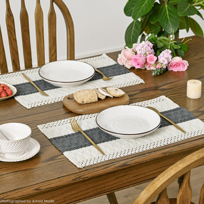 Dark Grey Farmhouse Rustic Placemats Set of 4,12X18 Inch Seasonal Holiday Hollow Table Mats Party Kitchen Dining Decoration4