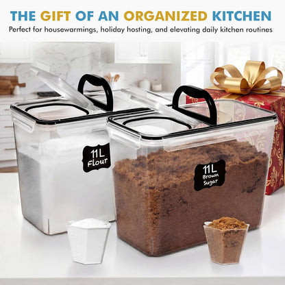 2 PC (11L | 372 Oz) Flour Sugar Storage Containers with Spout Lid & Easy Carry Handle - BPA Free Extra Large Airtight Food Storage Containers with Lids - Rice Canisters Sets for Kitchen & Pantry9