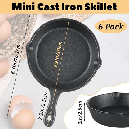 6 Pack Mini Cast Iron Skillet, 4 Inch Small Cast Iron Frying Pan, Pre-Seasoned Cast Iron Skillet Set, Black Non-Stick Mini Egg Frying Pan for Stove, Oven, Grill Safe, Indoor and Outdoor Use2