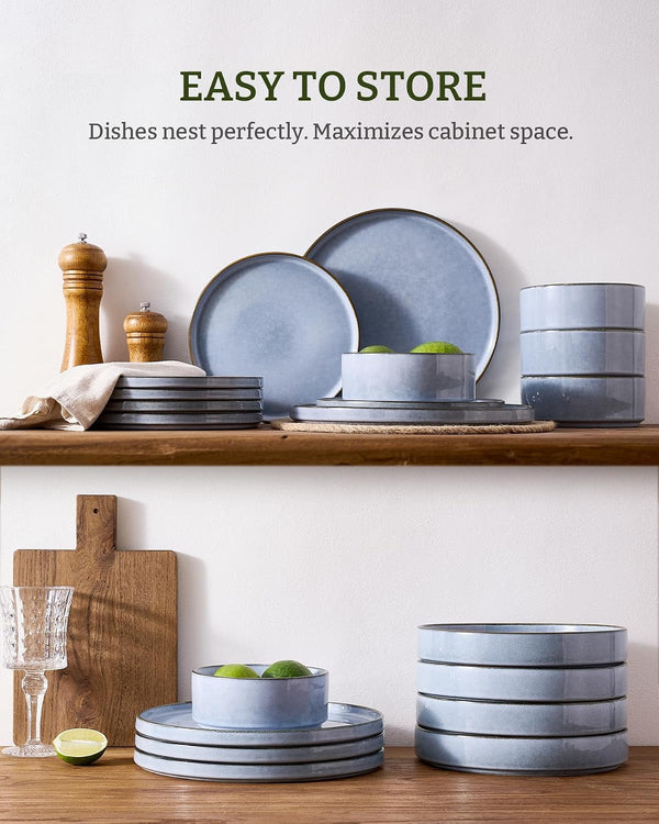 Annecy 12-Piece Stoneware Dinnerware Set, Reactive Blue5