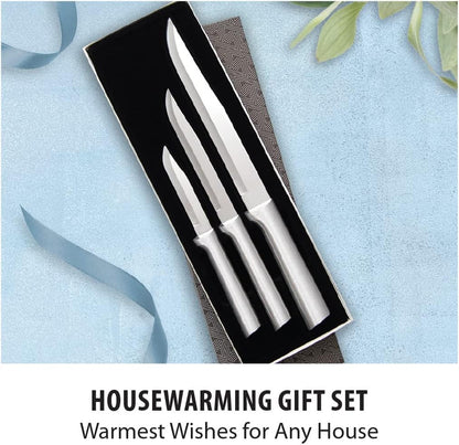 Cutlery Housewarming Gift Set (S02) with Sharpener, Silver | 3-Piece Knife Set with Quick Edge Sharpener (R119), Stainless Steel Blades, Cast Aluminum Handle5