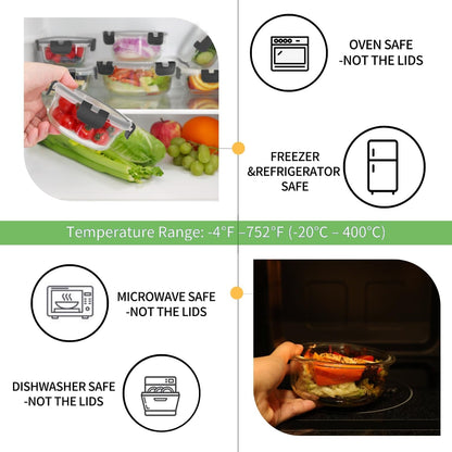 18 Piece Glass Food Storage Containers with Snap Locking Lids for Meal Prep4