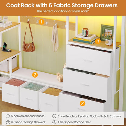 Twin Loft Bed with 6 Storage Drawers,Coat Rack and Open Shelves Metal Twin Size Loft Bed with Desk,Charging Station and LED Light,Loft Beds with Large Pegboard,Stairs and Safety Guardrail,White5