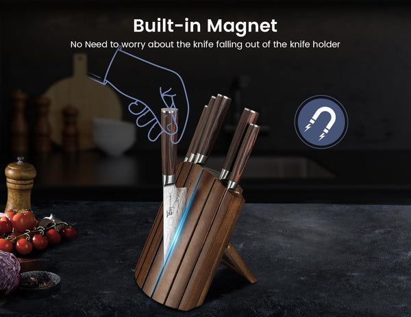 2026 Upgrade Kitchen Knife Set, Foldable Magnetic Acacia Wood Block4