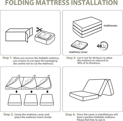 Tri Fold Memory Foam Foldable Mattress Twin, 3 Inch Folding Mattress for Guest Sleep. Portable Trifold Mat with Removable Washable Cover, Floor Sleeping Mat for Adult and Kid6