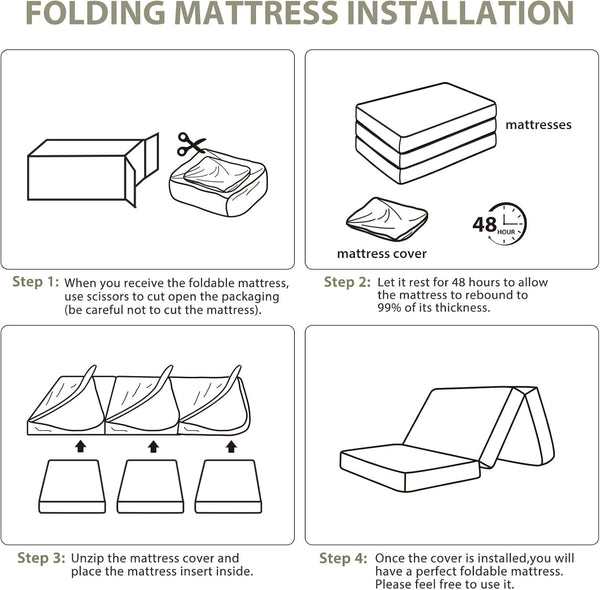 Tri Fold Memory Foam Foldable Mattress Twin, 3 Inch Folding Mattress for Guest Sleep. Portable Trifold Mat with Removable Washable Cover, Floor Sleeping Mat for Adult and Kid6