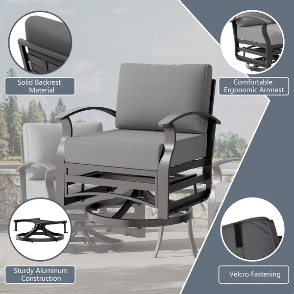 Aluminum Outdoor Patio Furniture Set,5 Pieces 5 Seats Metal Patio Sectional Furniture Set,Patio Conversation Sets with 45" Propane Fire Pit Table,Swivel Rocking Chairs Set,Grey3