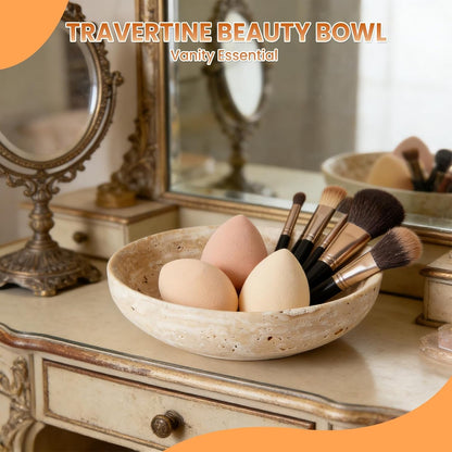 Travertine Decorative Bowls for Home Decor, Natural Stone Centerpiece Fruit & Key Bowl, Modern Organic Catch-All for Kitchen Counter, Entryway & Coffee Table7