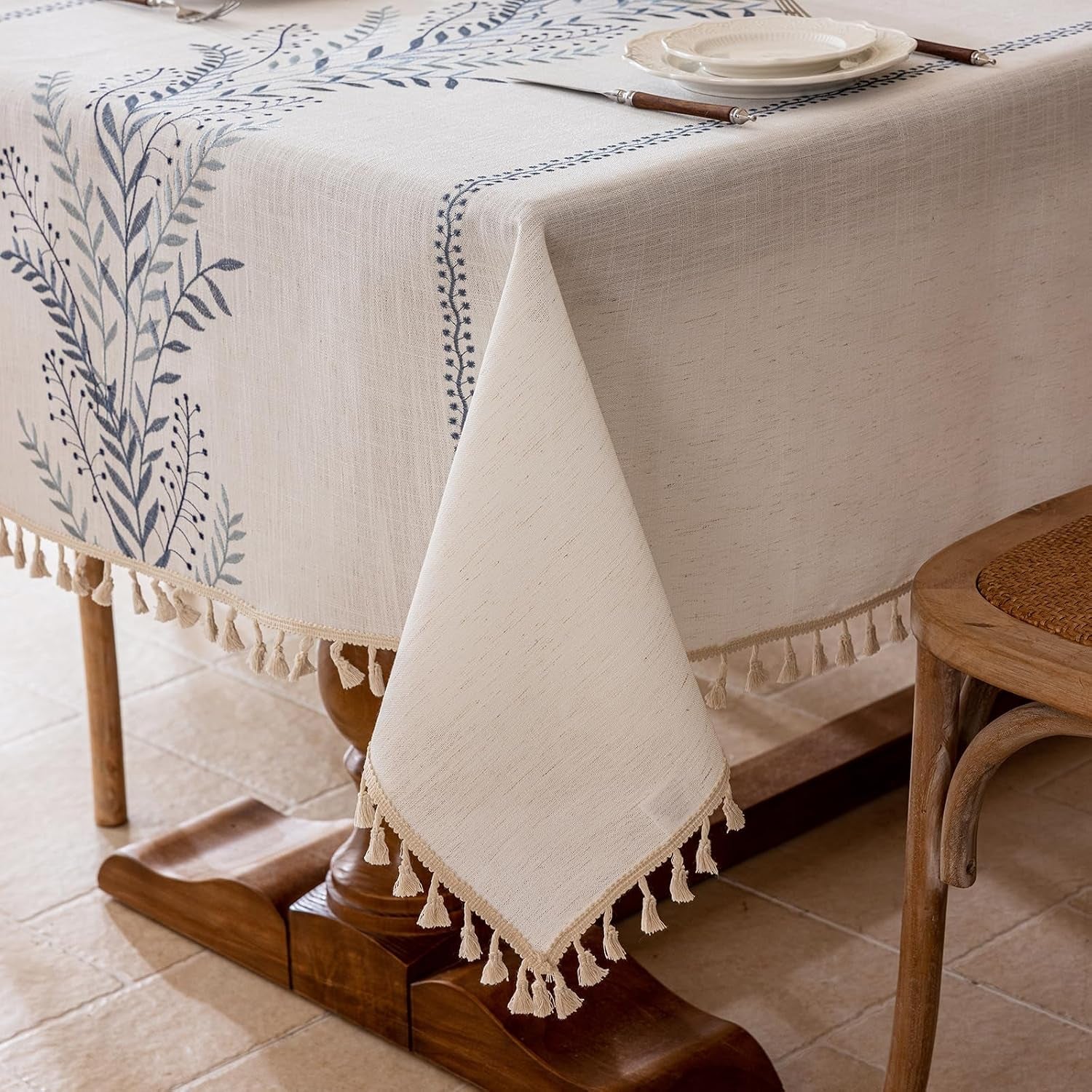 rustic-waterproof-linen-tablecloth-heavy-weight-fern-embroidery-table-cloths-for-square-tables-farmhouse-spill-proof-table-covers-with-tassels-blue-55x-55