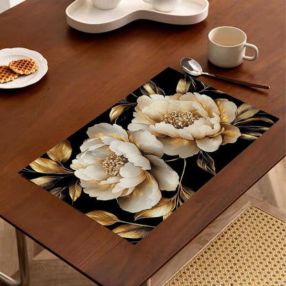White Flowers Placemats Set of 6,Glitter Blooming Washable Dining Table Mats for Kitchen Party Decorative Linen Table Mats 12 X 18 Inches3