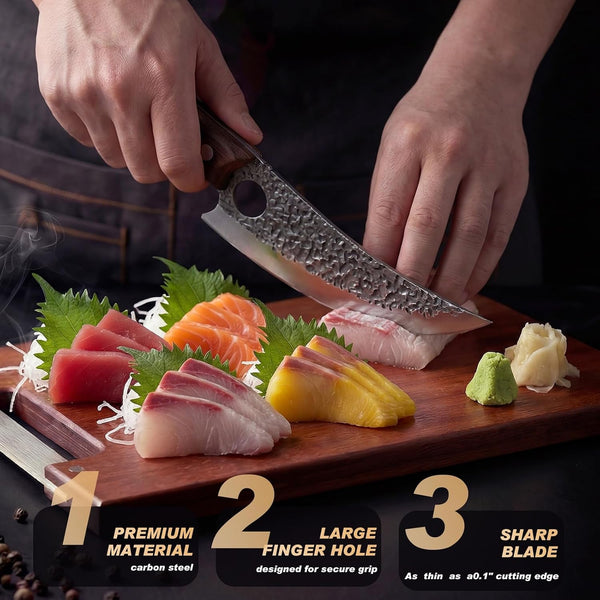 Viking Knife, Butcher Knife Hand Forged Boning Knives, Japanese Paring Knives Kitchen Chopping for Meat Cutting Chefs Cleaver Camping Cooking, BBQ, Gifts for Men4