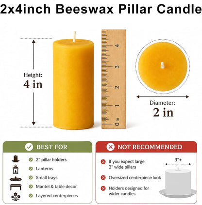 2 Pack Beeswax Pillar Candles,Non-Toxic 2X4 Inch Candle,35 Hour,Yellow3