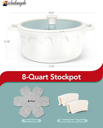 8 Quart Stock Pot with Lid, Titanium Ceramic Nonstick Soup Pot | Ptfe-Free & Non-Toxic | Coating Lasts Longer | 8 Qt for Gatherings | Glass Lid | Stovetop-To-Table & Gift | Cream2