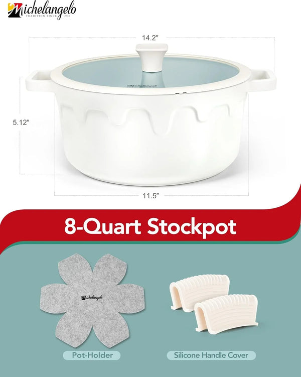 8 Quart Stock Pot with Lid, Titanium Ceramic Nonstick Soup Pot | Ptfe-Free & Non-Toxic | Coating Lasts Longer | 8 Qt for Gatherings | Glass Lid | Stovetop-To-Table & Gift | Cream2