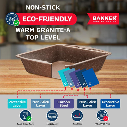 Bakken Master 38 Piece Granite Cookware and Bakeware Set – Nonstick Granite Coating, Pots and Pans with Detachable Handles and Tempered Glass Lids, 6-Piece Bakeware Set, 12-Piece Mixing Bowls,Brown4