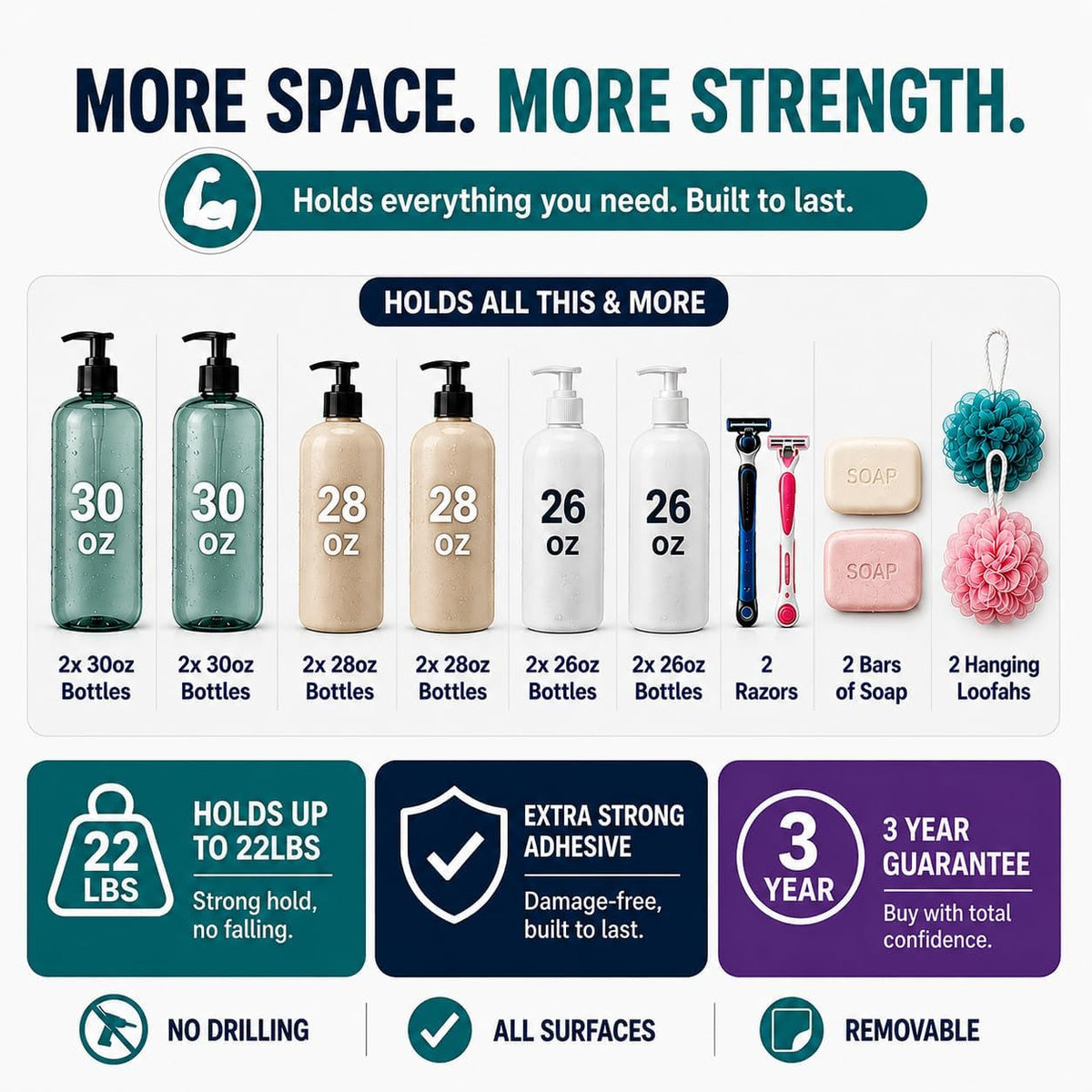 adhesive-rustproof-shower-caddy-no-drill-easy-clean-shelves