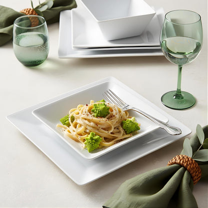12-Piece Melamine Dinnerware Sets, Square, Service for 4, White5