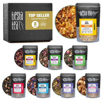 '- Top 8 Favorites Sampler Set, Loose Leaf, up to 80 Cups | High to No Caffeine, Hot & Iced, Tea Variety Pack with Green, Herbal, & Black, 8 Sample Pouches1