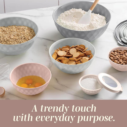 Mixing Bowls with Lids - 12 Piece Plastic Nesting Bowls Set Includes 6 Prep Bowls and 6 Lids, Microwave Safe Mixing Bowl Set, Grey/Pink Diamond7