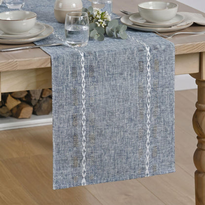 Blue Embroidered Blend Farmhouse Hollow Table Runner, Seasonal Rustic Kitchen Dining Table Decoration for Home Party Decor 13X72 Inch1