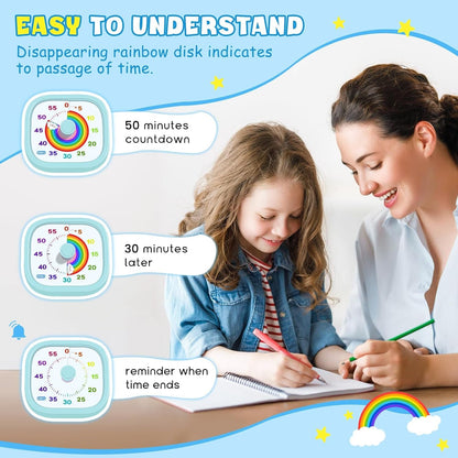 Visual Timer for Kids, 60-Minute Countdown Silent Operation Timer | Visual Rainbow Disk, Timer for Kids & ADHD Toddler, Loud Alarm Timers for Classroom, Kids Desk Time Management Tools, Blue5