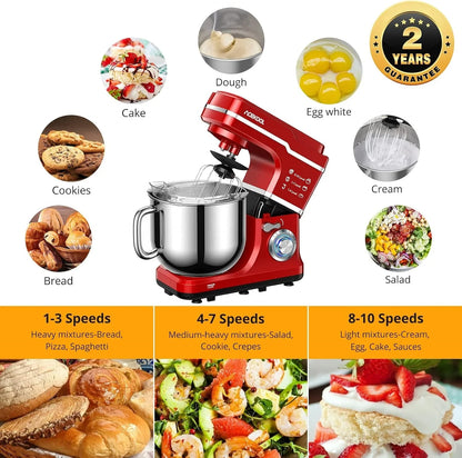 Powerful 660W Stand Mixer – 7.5 Quart Tilt-Head Kitchen Appliance with 10 Speed Settings – Stainless Steel Bowl & Attachments (Dough Hook, Whisk, Beater, Splash Guard), Compact Food Mixer3