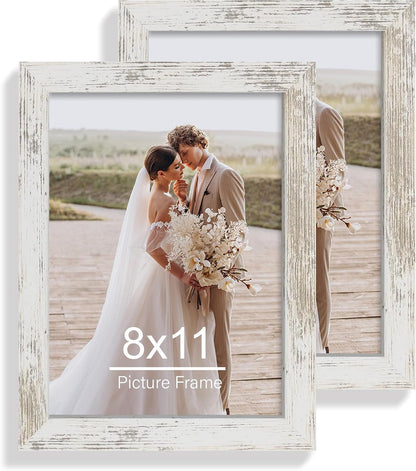 8X11 Picture Frame Set of 2, Made of Real Glass and Distressed White Wooden Frame - 8 by 11 Photo for Wall or Tabletop Display1