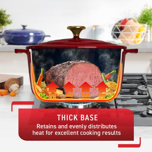 Cast Iron Enameled Dutch Oven 6 Quart Induction Oven Broiler Safe 500F Pots and Pans, Cookware Red5
