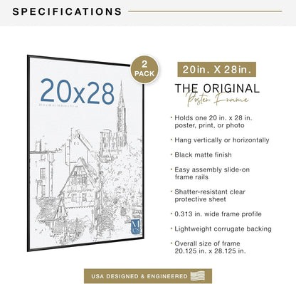 Original Poster Frame, 20X28, Black, Gallery Wall, 2-Pack3