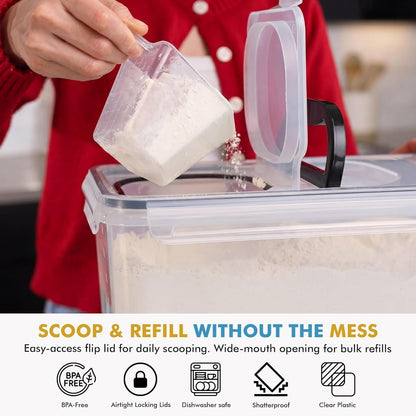 2 PC (11L | 372 Oz) Flour Sugar Storage Containers with Spout Lid & Easy Carry Handle - BPA Free Extra Large Airtight Food Storage Containers with Lids - Rice Canisters Sets for Kitchen & Pantry5
