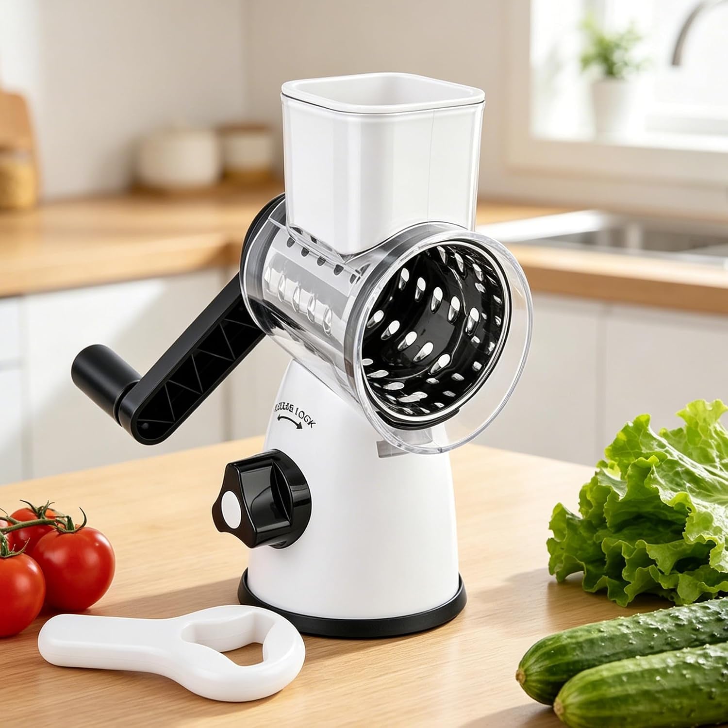 rotary-cheese-grater-cheese-shredder-with-3-interchangeable-blades