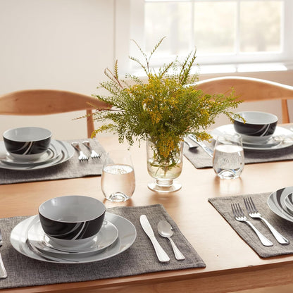 18-Piece Complete Kitchen Dinnerware Set, Microwave and Dishwasher Safe, Plates, Dishes, Bowls, Swirl, Heat Resistant, Service for 6, Everyday Use8