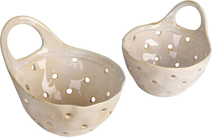 Creative Co-Op 2‑Piece Stoneware Colanders with Handles, Reactive Cream Glaze1