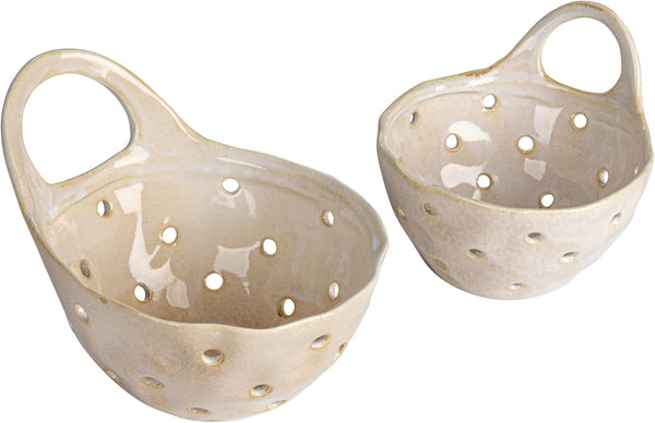 Creative Co-Op 2‑Piece Stoneware Colanders with Handles, Reactive Cream Glaze1