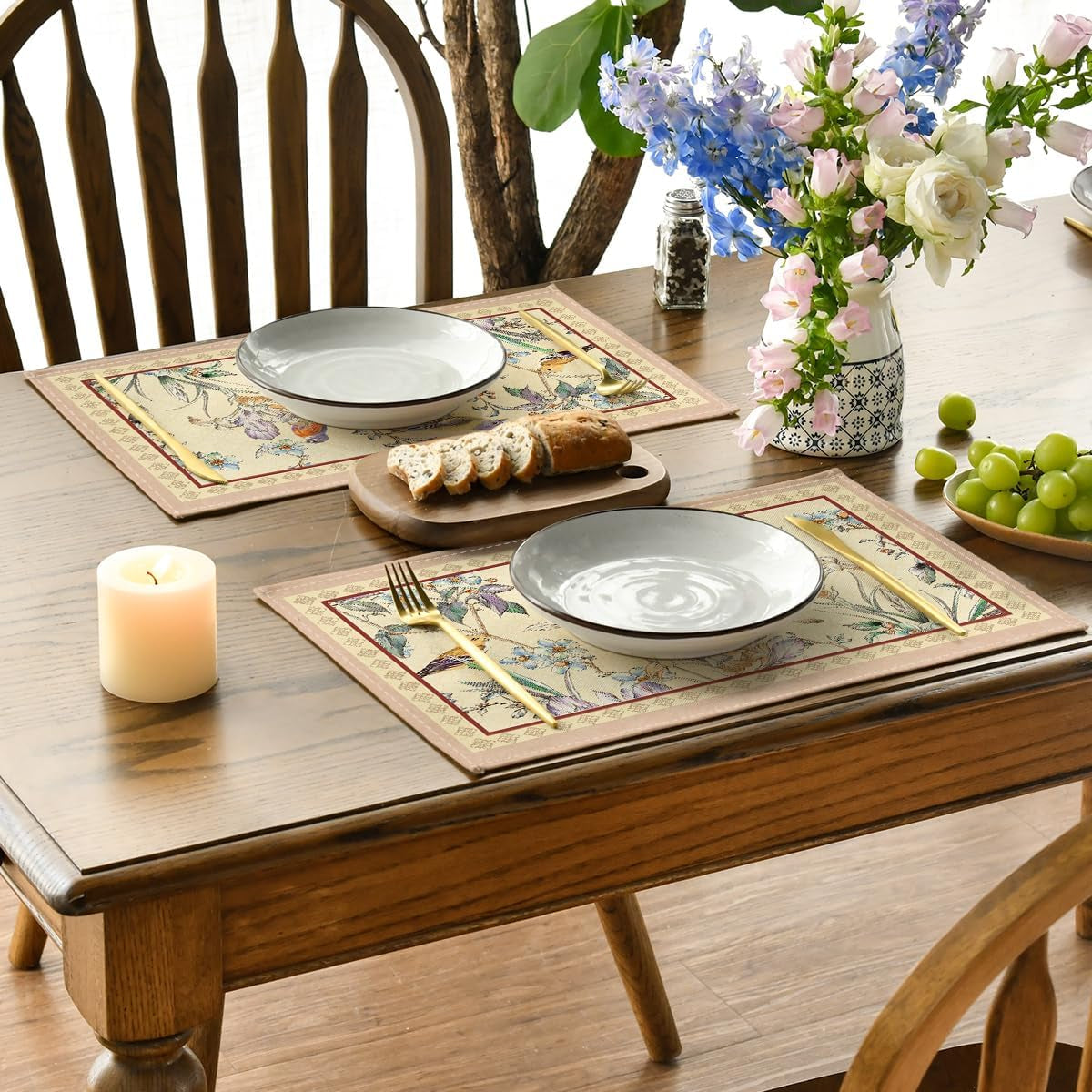 birds-flowers-blossom-placemats-set-of-4-12x18-inch-seasonal-spring-summer-table-mats-party-kitchen-dining-decoration