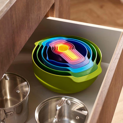 Joseph Joseph Nest 9 Plus, 9 Piece Compact Food Preparation Set with Mixing Bowls, Measuring Cups, Sieve and Colander, Multicolor6