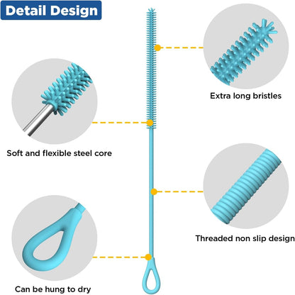 Silicone Straw Cleaner Brush, 2Pcs Reusable Straw Brush, Blue | 2-Piece Set, Extra-Long for Tumblers with Handles and Glass/Metal Smoothie Straws, Non-Slip Handle, Soft Flexible, 6Mm & 9Mm3