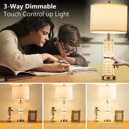 Crystal Table Lamps Bedside for Living Room Bedroom with USB Ports2